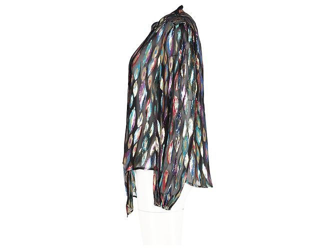 Autre Marque Rixo Moss Jacquard Chiffon Bluse aus mehrfarbigem Seidenstoff - Ansicht 5