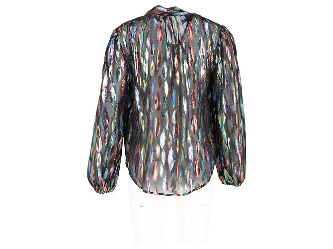Autre Marque Rixo Moss Jacquard Chiffon Bluse aus mehrfarbigem Seidenstoff - Ansicht 6