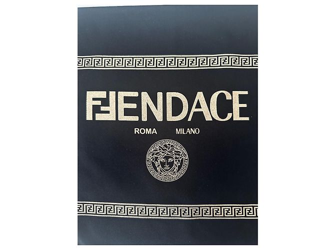 Fendi Fendace Staubbeutel schwarz gold Baumwolle Golden - Ansicht 3