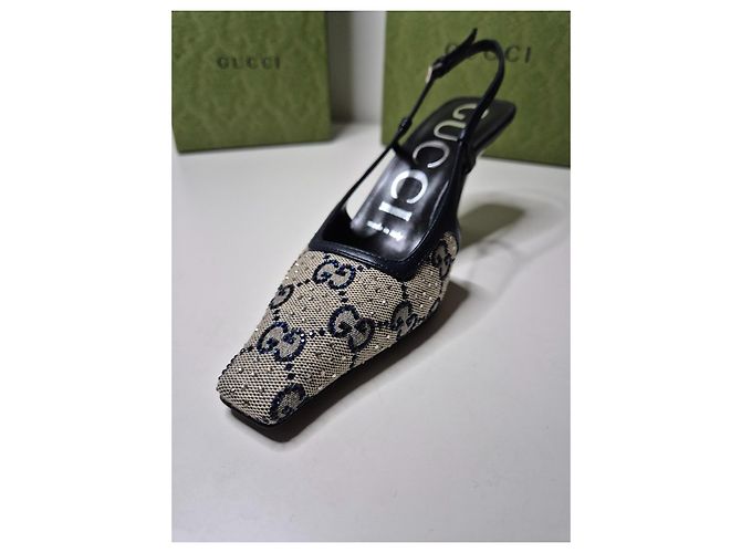 Gucci Slinback Pumps Schwarz Monogramm Canvas - Ansicht 5