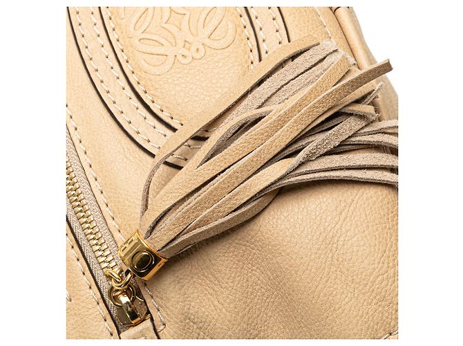 Borsa a mano mini Anagram in pelle marrone LOEWE con frange Beige - vista 8