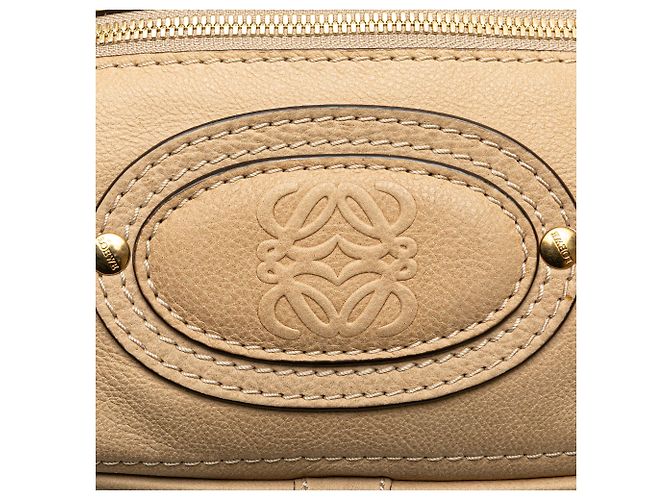 Borsa a mano mini Anagram in pelle marrone LOEWE con frange Beige - vista 9