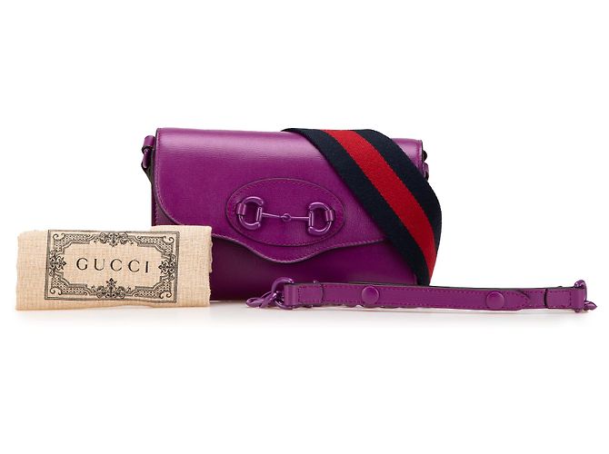 Gucci Mini Borsa in Pelle Viola Horsebit 1955 Web Crossbody Porpora - vista 14