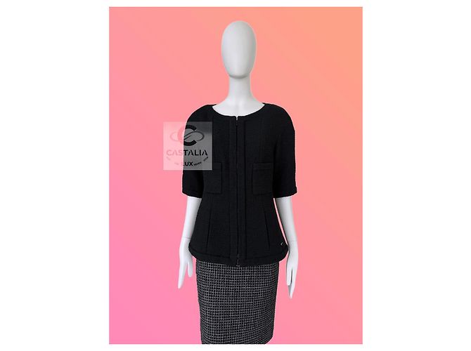 Chanel Schwarze Tweedjacke Supermarkt-Kollektion 38 FR - Ansicht 5