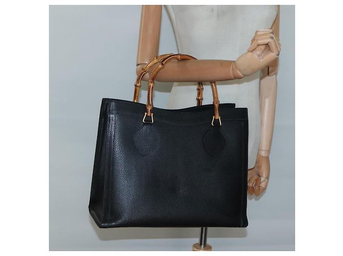 Borsa a mano in pelle Gucci Bamboo nera e oro 002 2853 0260 0 Auth mr1336 Nero D'oro - vista 23