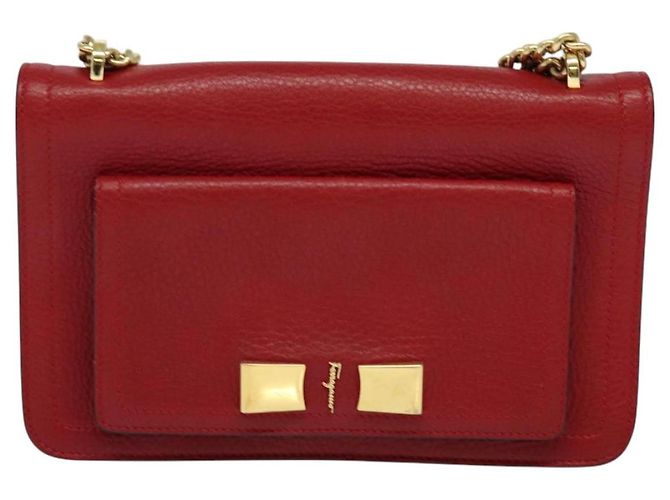 Borsa a spalla Vala Chain in pelle rossa e oro Auth gh168 di Salvatore Ferragamo Rosso D'oro - vista 13