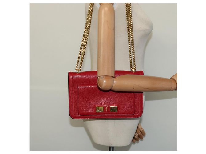 Borsa a spalla Vala Chain in pelle rossa e oro Auth gh168 di Salvatore Ferragamo Rosso D'oro - vista 23
