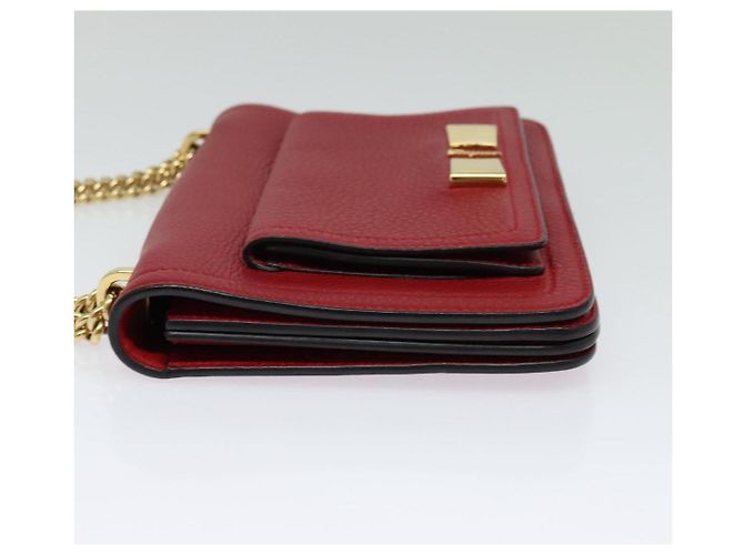 Borsa a spalla Vala Chain in pelle rossa e oro Auth gh168 di Salvatore Ferragamo Rosso D'oro - vista 3