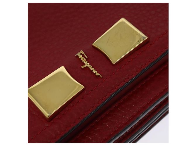 Borsa a spalla Vala Chain in pelle rossa e oro Auth gh168 di Salvatore Ferragamo Rosso D'oro - vista 9