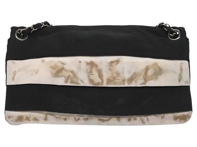 Borsa a spalla con catena CHANEL in nylon nero argento CC Auth 125969 - vista 2