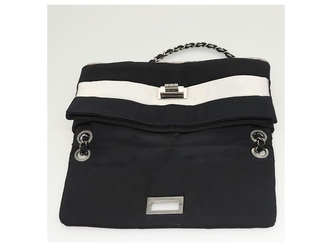 Borsa a spalla con catena CHANEL in nylon nero argento CC Auth 125969 - vista 20