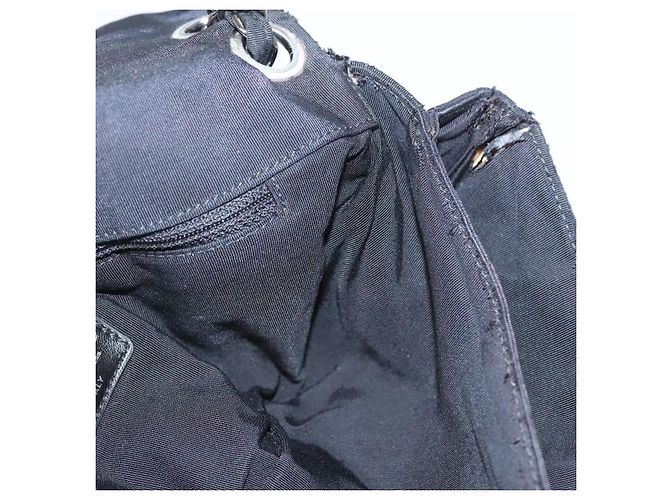 Borsa a spalla con catena CHANEL in nylon nero argento CC Auth 125969 - vista 24