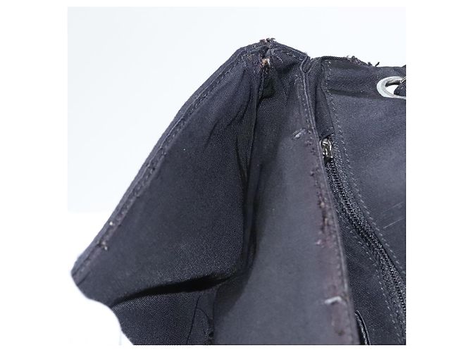 Borsa a spalla con catena CHANEL in nylon nero argento CC Auth 125969 - vista 27