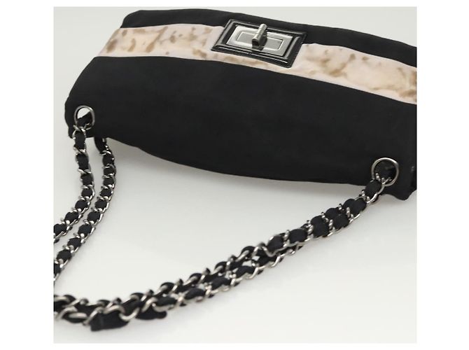 Borsa a spalla con catena CHANEL in nylon nero argento CC Auth 125969 - vista 6