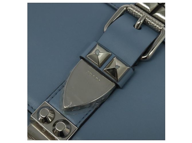 PRADA Shoulder Bag Leather Light Blue Silver Auth 118618 Silvery - view 10