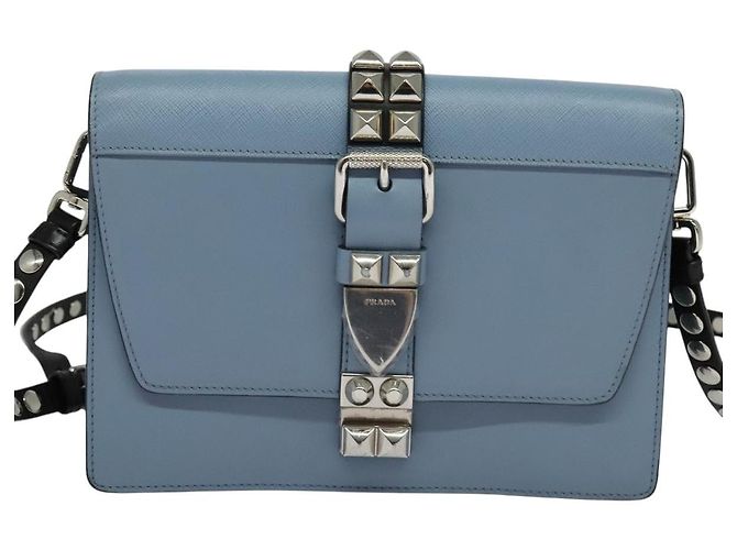PRADA Shoulder Bag Leather Light Blue Silver Auth 118618 Silvery - view 13
