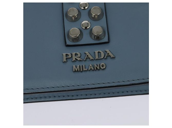 PRADA Shoulder Bag Leather Light Blue Silver Auth 118618 Silvery - view 17