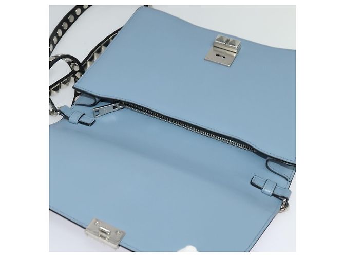 PRADA Shoulder Bag Leather Light Blue Silver Auth 118618 Silvery - view 18