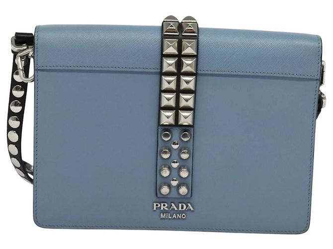 PRADA Shoulder Bag Leather Light Blue Silver Auth 118618 Silvery - view 2