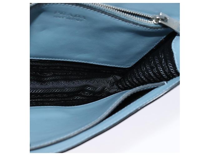 PRADA Shoulder Bag Leather Light Blue Silver Auth 118618 Silvery - view 20