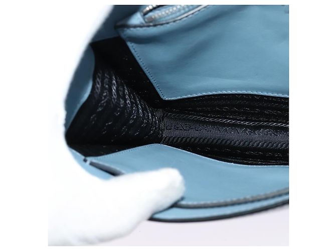 PRADA Shoulder Bag Leather Light Blue Silver Auth 118618 Silvery - view 21