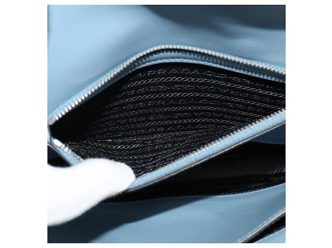 PRADA Shoulder Bag Leather Light Blue Silver Auth 118618 Silvery - view 22