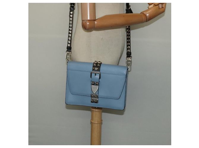 PRADA Shoulder Bag Leather Light Blue Silver Auth 118618 Silvery - view 24