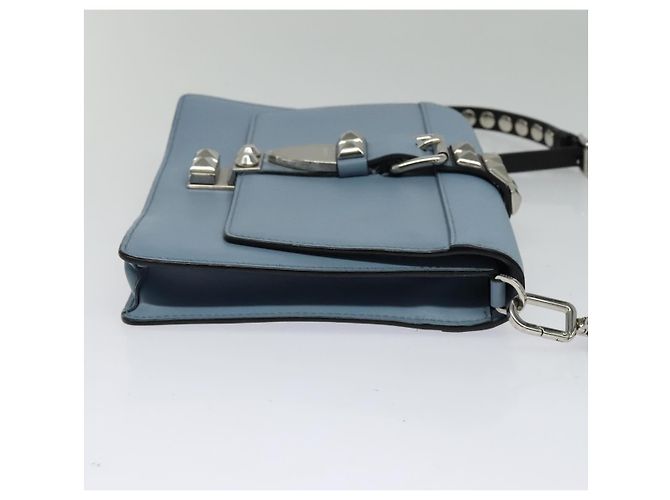 PRADA Shoulder Bag Leather Light Blue Silver Auth 118618 Silvery - view 4