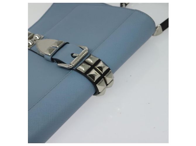 PRADA Shoulder Bag Leather Light Blue Silver Auth 118618 Silvery - view 6