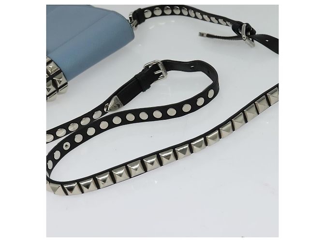 PRADA Shoulder Bag Leather Light Blue Silver Auth 118618 Silvery - view 7