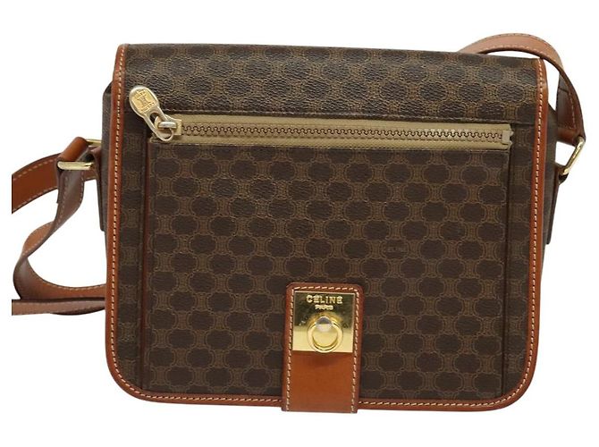 Céline Borsa a spalla in tela Macadam CELINE in pelle PVC marrone oro Auth 126035 D'oro - vista 13