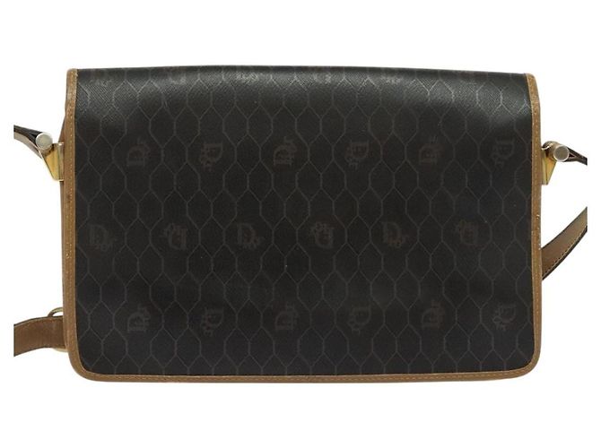 Borsa a spalla in tela a nido d'ape Christian Dior PVC marrone oro Auth BA2701 D'oro - vista 2