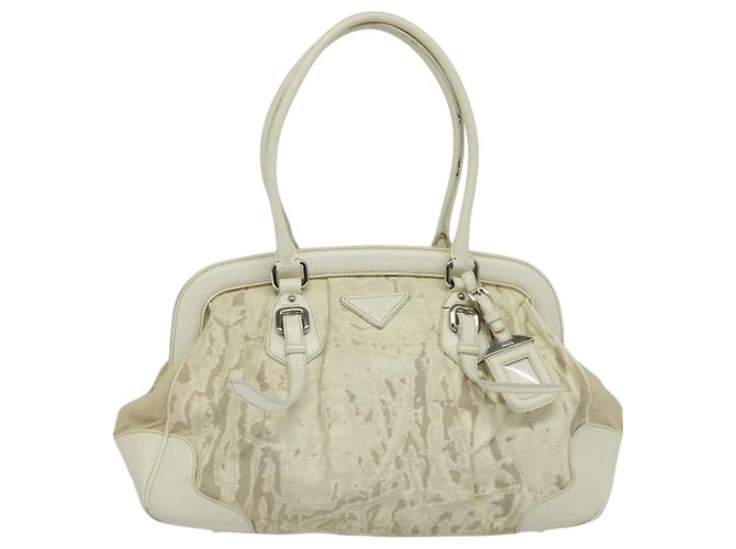 Borsa a Spalla PRADA in Tela Argento Bianco Auth fm4672 - vista 13