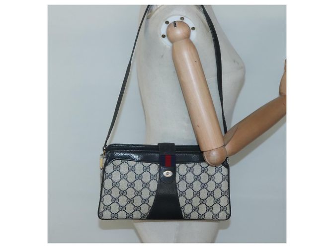 GUCCI GG Supreme Sherry Line Borsa a Spalla PVC Blu Navy Oro 49 02 029 Auth 125566 - vista 23