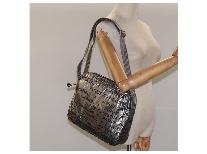 CHANEL Borsa a Spalla Illimitata in Nylon Argento CC Auth 123569 - vista 21