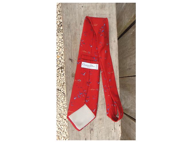Cravatta Christian Dior Rossa in Seta Rosso - vista 3