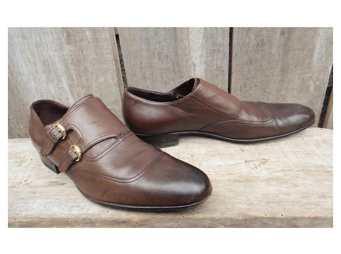 Scarpe Double Monk Gucci Pelle Marrone Scuro - vista 3