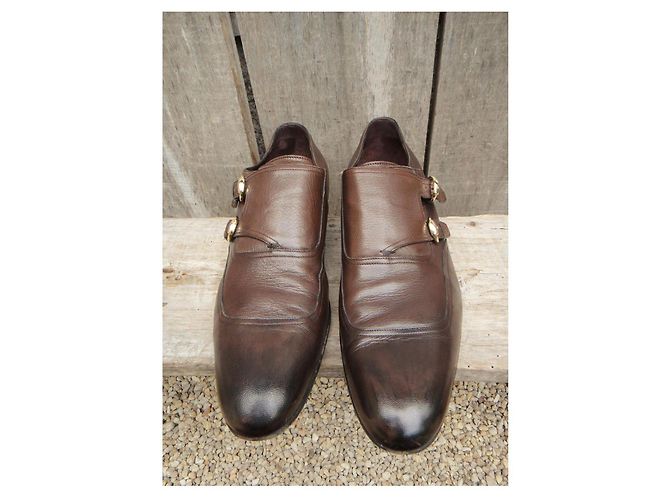 Scarpe Double Monk Gucci Pelle Marrone Scuro - vista 4