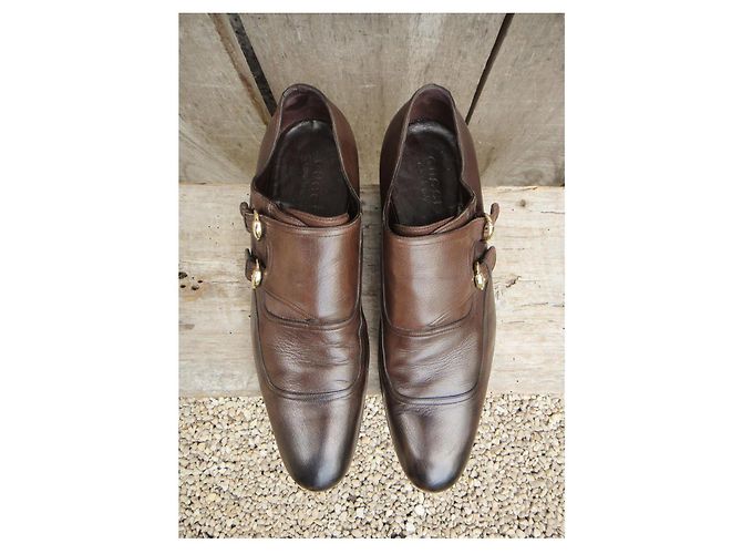 Scarpe Double Monk Gucci Pelle Marrone Scuro - vista 5