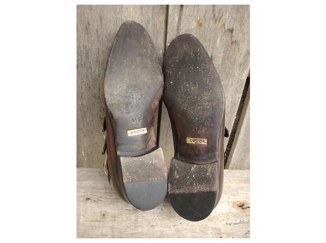 Scarpe Double Monk Gucci Pelle Marrone Scuro - vista 6