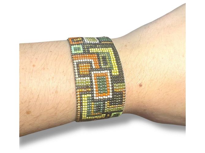 Autre Marque Bracciale di Perline Fatto a Mano Stile Anni 70 Marrone Nero Rosso Multicolore Arancione Giallo - vista 2