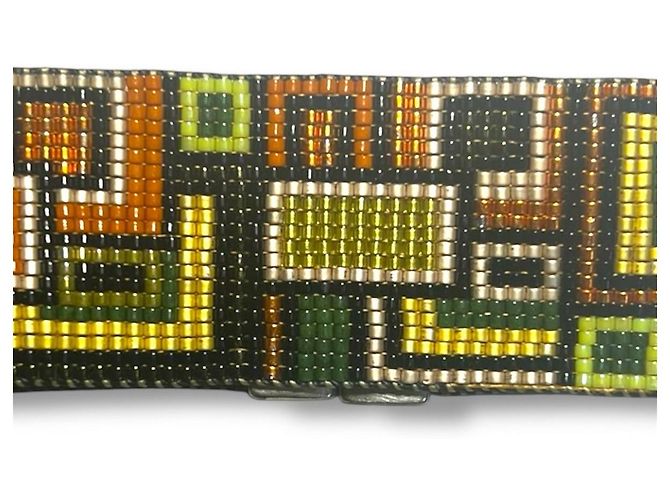 Autre Marque Bracciale di Perline Fatto a Mano Stile Anni 70 Marrone Nero Rosso Multicolore Arancione Giallo - vista 3