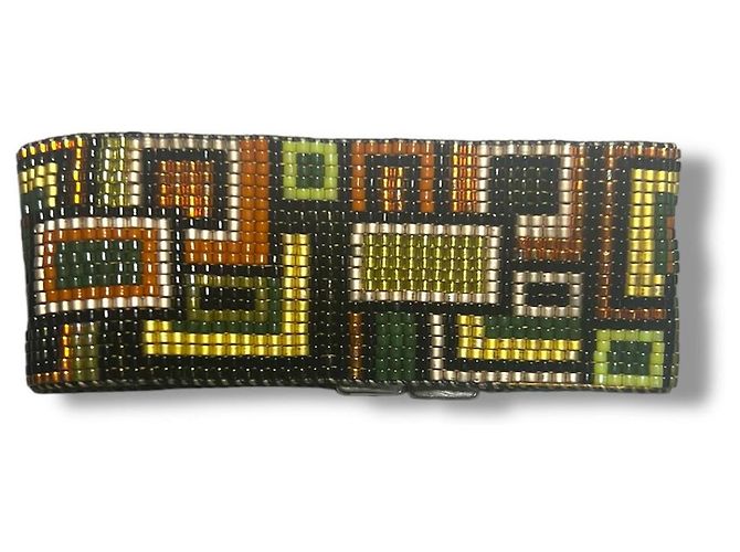 Autre Marque Bracciale di Perline Fatto a Mano Stile Anni 70 Marrone Nero Rosso Multicolore Arancione Giallo - vista 6