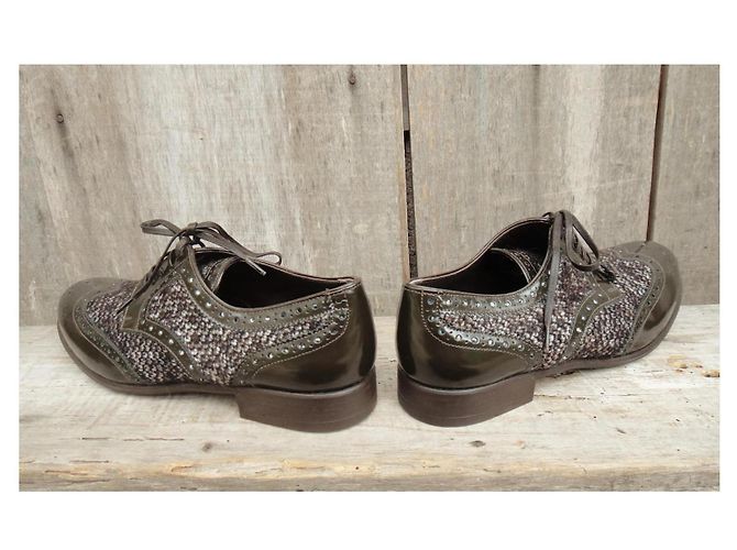 Décolleté stringate Dolce & Gabbana in Tweed e Pelle Vernice Marrone Marrone scuro - vista 5