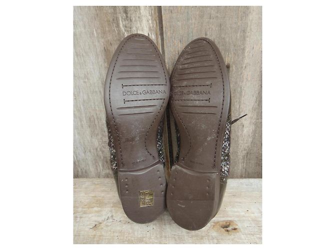 Décolleté stringate Dolce & Gabbana in Tweed e Pelle Vernice Marrone Marrone scuro - vista 6