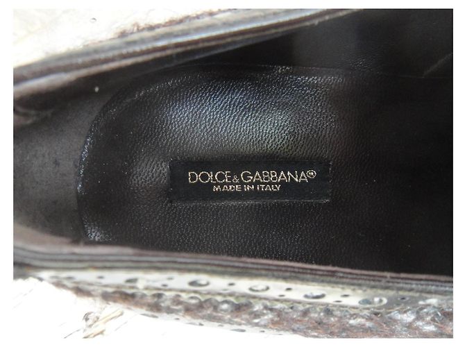 Décolleté stringate Dolce & Gabbana in Tweed e Pelle Vernice Marrone Marrone scuro - vista 7
