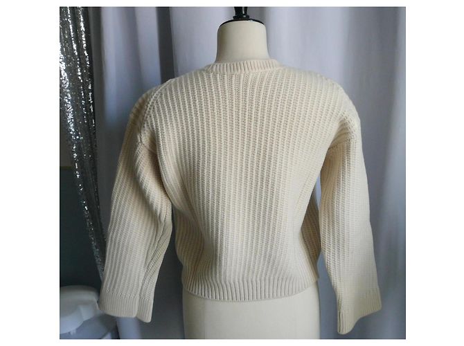Hermès HERMES Kurzer Pullover aus Wolle in Creme Größe 36/38 in sehr gutem Zustand Roh - Ansicht 2