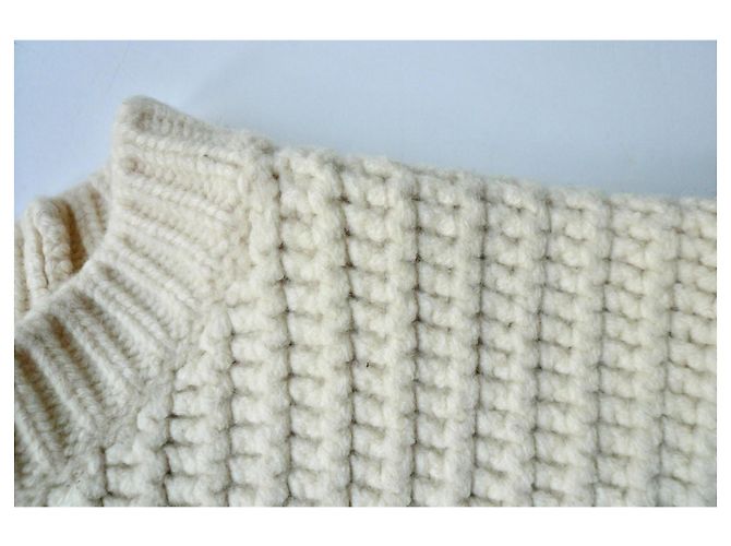 Hermès HERMES Kurzer Pullover aus Wolle in Creme Größe 36/38 in sehr gutem Zustand Roh - Ansicht 4