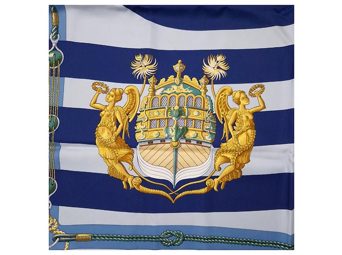 Lenço de seda Hermès Chateaux d'arriere de Julie Abadie Azul Multicor - vista 7