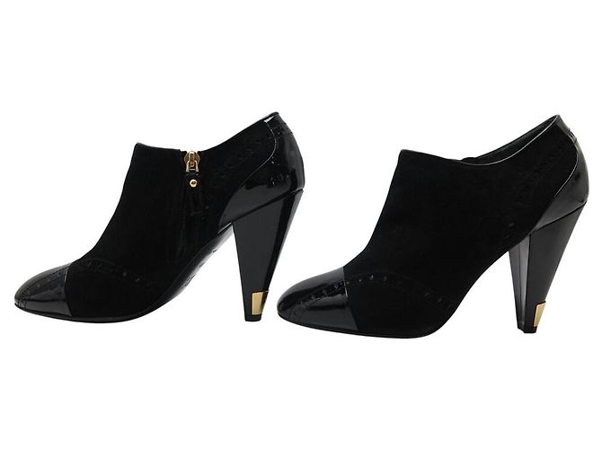 STIVALI ANKLE LOUIS VUITTON MIA 38.5 PELLE LUCIDA E CAMOSCIO Nero - vista 2